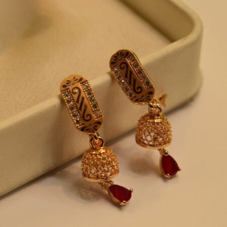 Red-Elegant-Design-Gold-Plated-Earrings